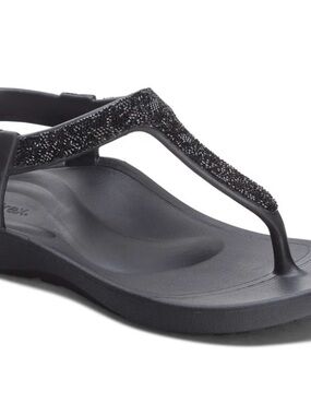 Aetrex Black Women's Embellished T-Strap Sandal
